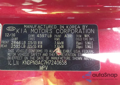 2017 Kia Sportage Ex z USA, uszkodzony, nr VIN KNDPN3AC7H7240658